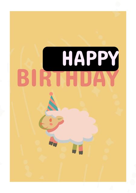 Cute Sheep in Party Hat with Happy Birthday Text on Yellow Background - Download Free Stock Templates Pikwizard.com