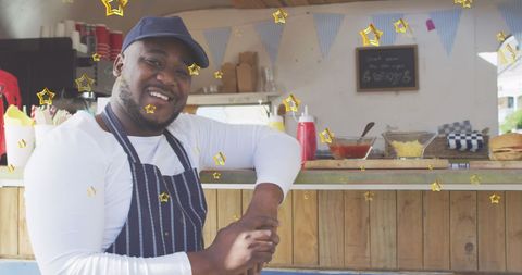 Happy African American Man at Vibrant Food Truck Service