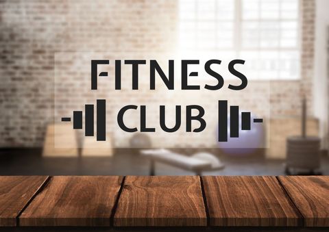 attention-getting fitness club sign with equipment in background - Download Free Stock Templates Pikwizard.com
