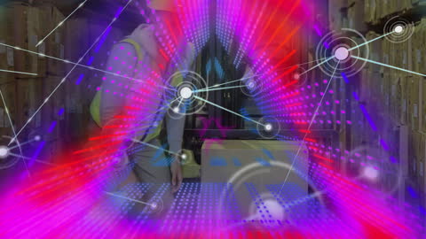 Warehouse Worker Analyzing Advanced Network Connections