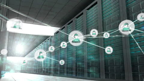 Digital Network in Futuristic Server Room Animation