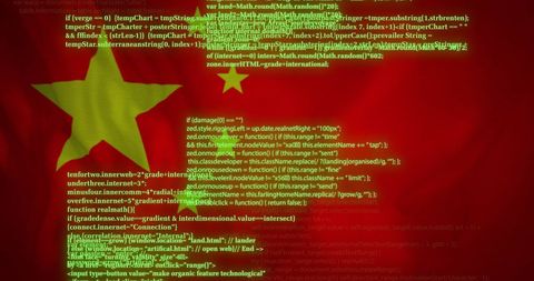 Data Streams Flowing Over Chinese Flag Symbolizing Technology Connections