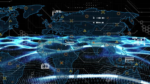 Futuristic Global Data Visualization with Technology Overlay