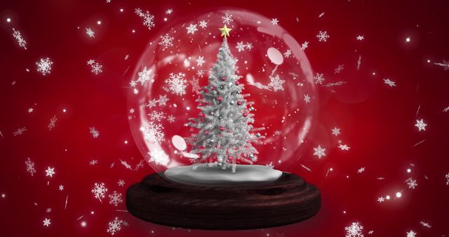 Festive Snow Globe with Christmas Tree on Red Background - Download Free Stock Images Pikwizard.com