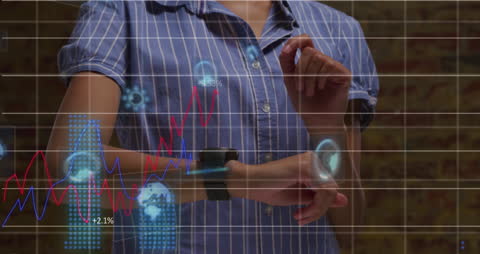 Woman Analyzing Fitness Data with Virtual Holograms