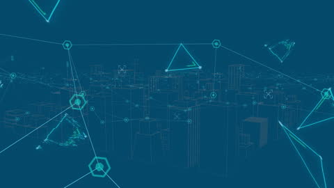 Digital Network Connections Over Futuristic 3D Cityscape