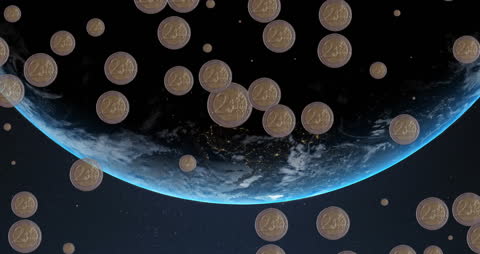 Euro Coins Floating Around Planet Earth in Space