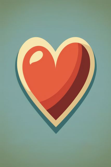 Shiny red heart on blue background, created using generative ai technology. Retro, love and heart concept.