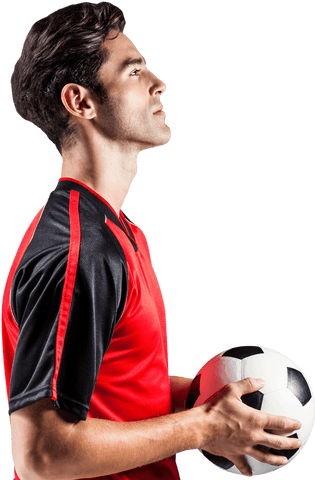 Transparent Profile of Football Player Holding Soccer Ball
