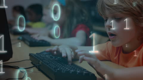 Children Learning Coding on Computers in Classroom