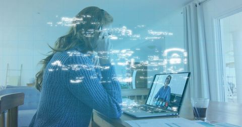 Woman video conferencing from home efficiently
