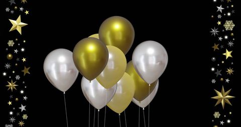 Festive Gold and Silver Balloons with Stars on Black Background - Download Free Stock Images Pikwizard.com