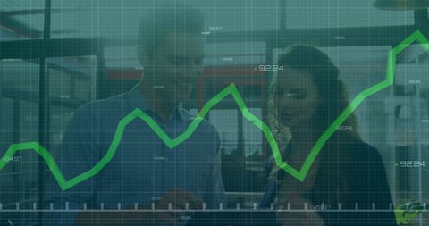 Dynamic Financial Data Overlay on Business Team Discussion - Download Free Stock Images Pikwizard.com