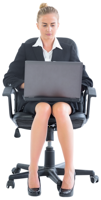 Transparent Businesswoman Sitting on Swivel Chair with Laptop - Download Free Stock Videos Pikwizard.com