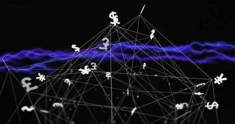 Digital Currency Symbols Networking on Black Background