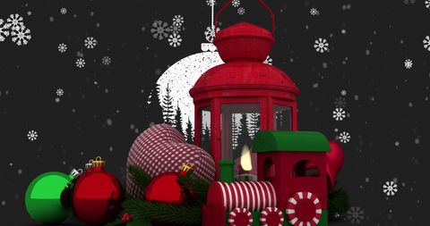Festive christmas decorations with lantern and ornaments
