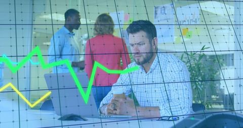 Diverse Team Collaborating with Digital Financial Data Overlay