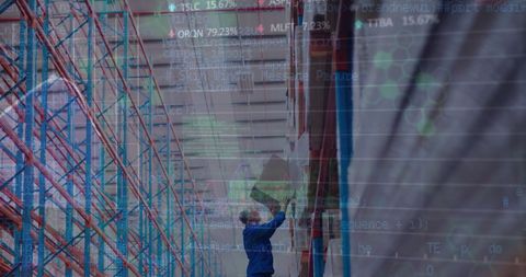 Warehouse Operations with Overlay of Financial Data Analysis - Download Free Stock Images Pikwizard.com