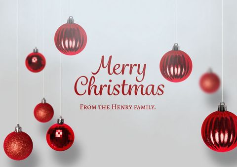 festive christmas card with red baubles on soft grey - Download Free Stock Templates Pikwizard.com