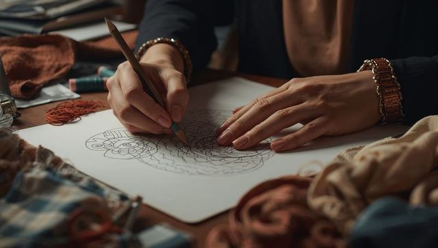 Artist crafting mandala design in craft studio