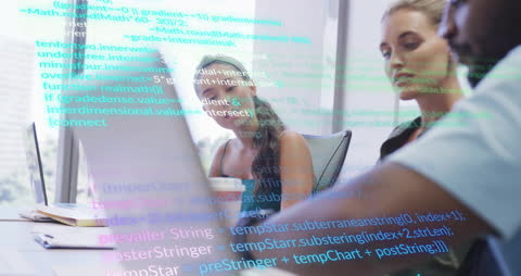 Diverse Team Working on Financial Data Analysis in Modern Office