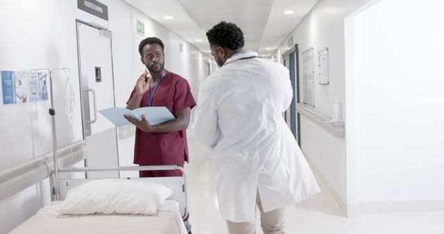 Healthcare Professionals Discussing Medical Report in Hospital Corridor - Download Free Stock Images Pikwizard.com