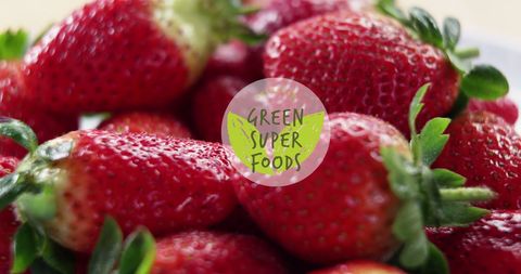 Fresh Ripe Strawberries with Green Superfoods Text Overlay - Download Free Stock Images Pikwizard.com