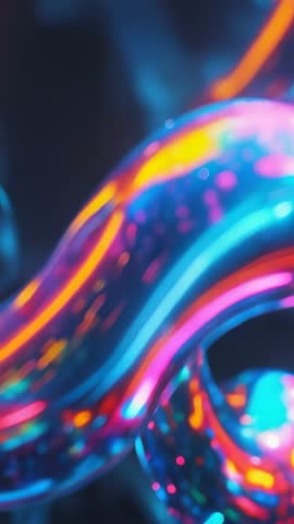 Neon Tube Twisting Through Space with Glowing Bokeh and Shifting Colors - Vertical Video
