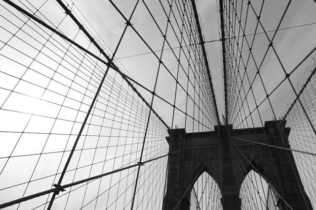 Architectural Lines and Angles of Urban Suspension Bridge in Black and White - Download Free Stock Photos Pikwizard.com
