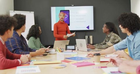 Team Collaboration in Office With Leader Presenting Ideas