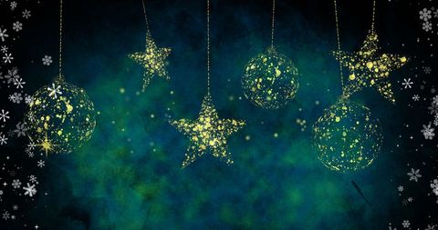 Sparkling Stars and Ornaments on Dark Holiday Background