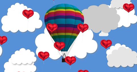 Hot Air Balloon and Heart Balloons in Cloudy Sky Concept - Download Free Stock Images Pikwizard.com