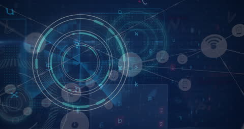 Futuristic Interface with Digital Holographic Circles and Icons