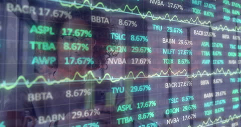 Financial Data Overlay on Businessman's Smartphone Usage