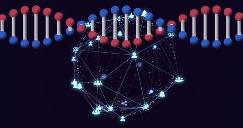 3D DNA Strand with Networked Global Connections in Blue