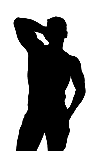 Silhouette man posing in artistic stance on transparent background