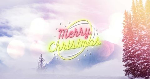 Merry Christmas Text Over Snowy Mountain Landscape