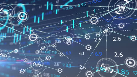 Digital Icons Overlapping with Stock Market Data Chart