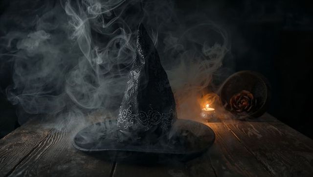 Gothic Mystique: Witch Hat with Smoke and Candlelight