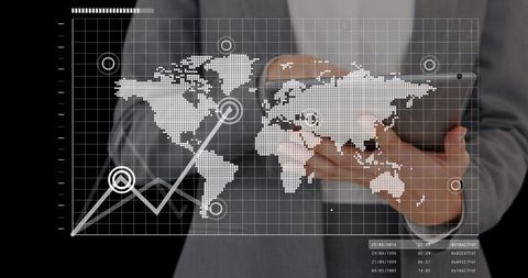 Businessman Analyzing Global Market Trends with Digital Interface