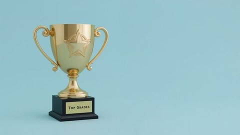 Golden trophy with star emblem for academic excellence on blue background