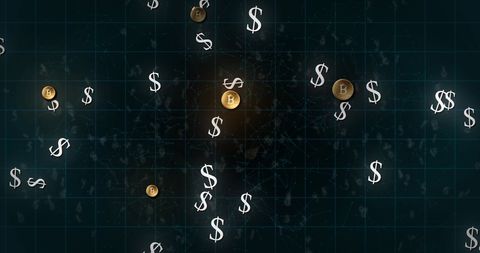 Digital Finance Symbols with Bitcoin and Dollars