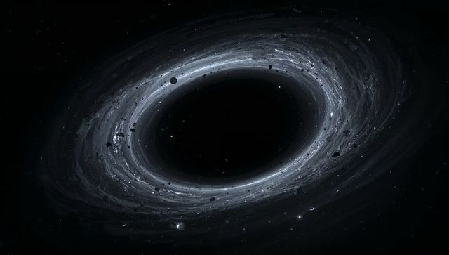 Supermassive black hole absorbing plasma disk in deep space