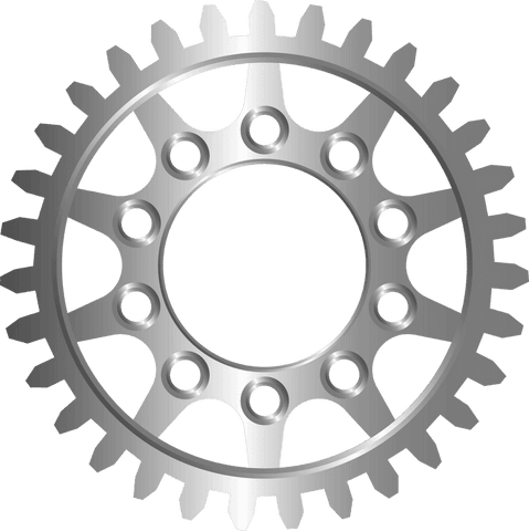 Circular silver gear with detailed 3d render on transparent background