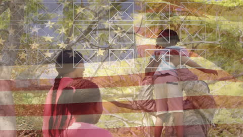 Family Dynamics with USA Flag and Digital Overlay