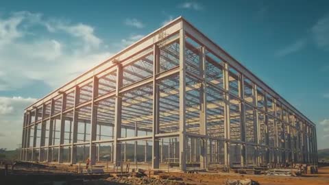 Steel Frame Structure Under Construction with Inspecting Engineers