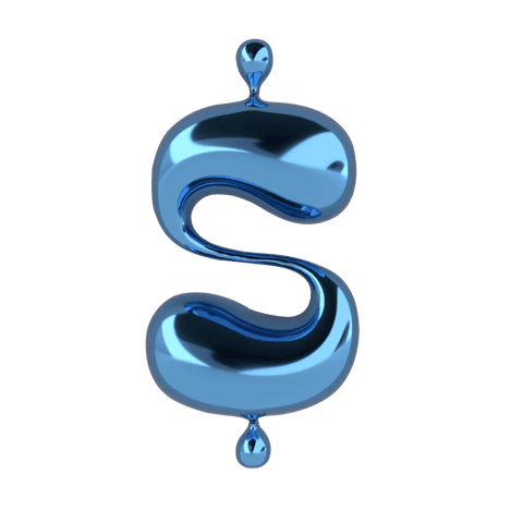 Futuristic metallic blue s-shaped sculpture transparent art design