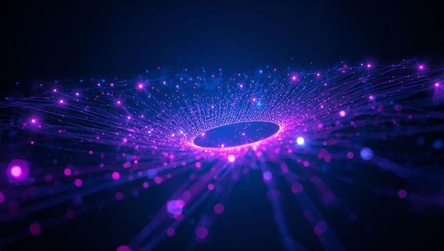 Radiating Neon Vortex Pulling Glowing Filaments and Particles Around Central Ring
