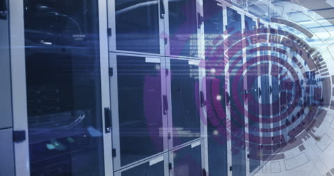 High-Tech Data Center with Digital Visualization Overlays