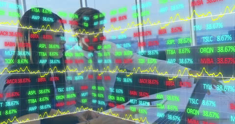Animated Global Stock Market Discussion Over Data Visualization